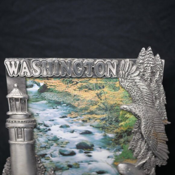 vtg Smith Western Washington State Pewter Picture Photo Frame Taiwan 5" x 7" - Picture 2 of 5